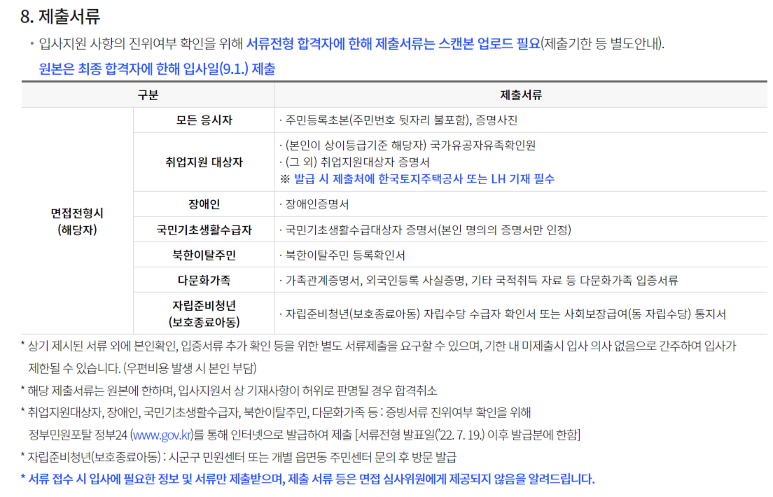 한국토지주택공사 체험형 청년 인턴 제출서류